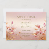 Roze gouden bladeren bloemenbewaar de datum save the date (Voorkant)
