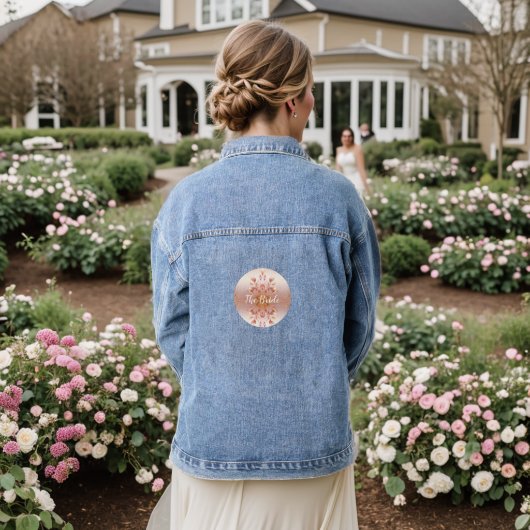 Roze gouden bladeren bloemenbruid denim jas jacket (Huwelijk Achterkant)