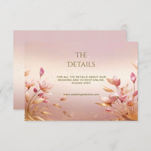 Roze gouden bladeren bloemendetail informatiekaartje (Voorkant / Achterkant)