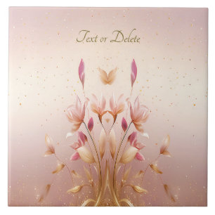 Roze gouden bladeren bloemenkeramische Tegel Tegeltje