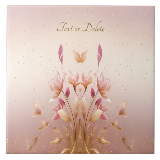 Roze gouden bladeren bloemenkeramische Tegel Tegeltje (Voorkant)