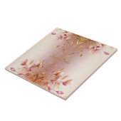 Roze gouden bladeren bloemenkeramische Tegel Tegeltje (Zijkant)