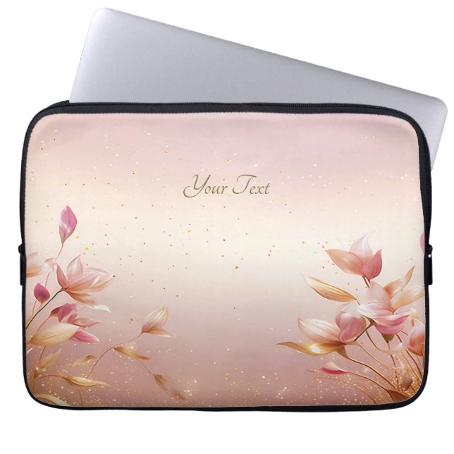 Roze gouden bladeren bloemenlaptop mouw laptop sleeve (Voorkant)
