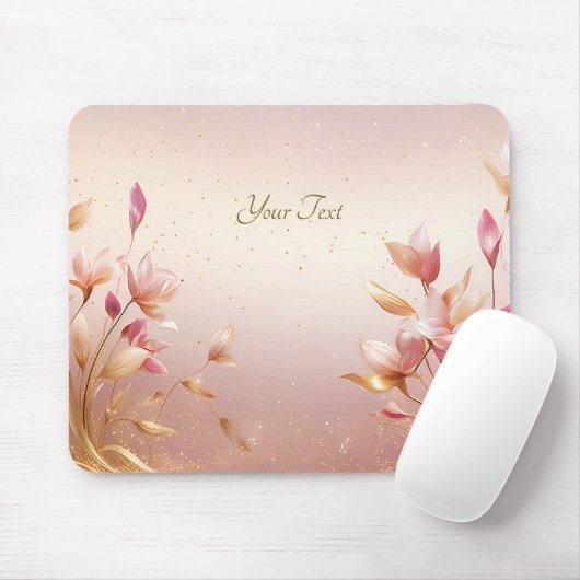 Roze gouden bladeren bloemenmousepad muismat (Met muis)