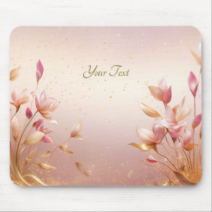 Roze gouden bladeren bloemenmousepad muismat