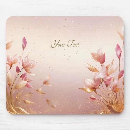 Roze gouden bladeren bloemenmousepad muismat (Voorkant)