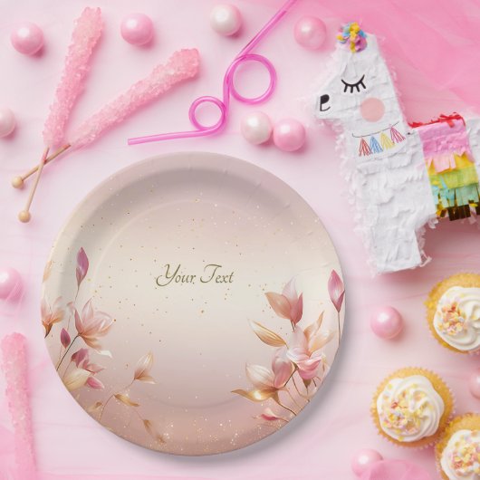 Roze gouden bladeren bloemenpapier Bord (Feest)