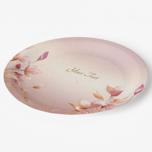 Roze gouden bladeren bloemenpapier Bord (Gekanteld)