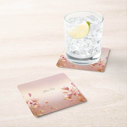 Roze gouden bladeren bloemenpapier Onderzetter (Insitu)