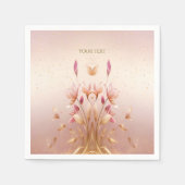 Roze Gouden Bladeren Bloemenservetten Servet (Voorkant)