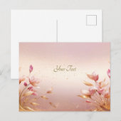 Roze Gouden Bladeren Bloemenskaart Briefkaart (Voorkant / Achterkant)
