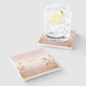 Roze gouden bladeren bloemensteen Onderzetter (Zijkant)