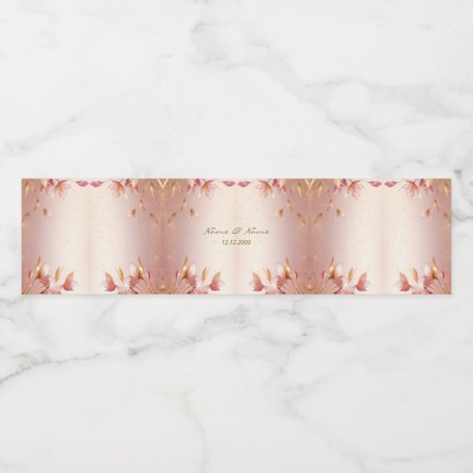Roze gouden bladeren bloemenwater flesje label waterfles etiket (Enkel label)