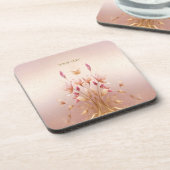 Roze Gouden Bladeren Bloemige Plastic onderzetter (Linkerzijde)