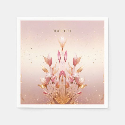Roze Gouden Bladeren Bloemige Servetten (Voorkant)