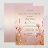 Roze Gouden Bladeren Bloemige Uitnodiging voor Bet (Voorkant / Achterkant)