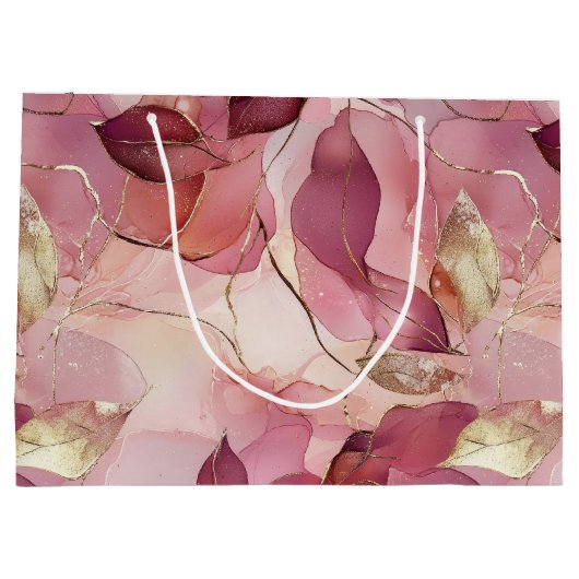 Roze Gouden Bladeren Bruidsdouche Groot Cadeauzakje (Achterkant)