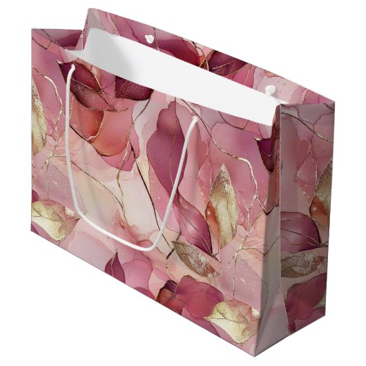 Roze Gouden Bladeren Bruidsdouche Groot Cadeauzakje (Voorkant Gekanteld)