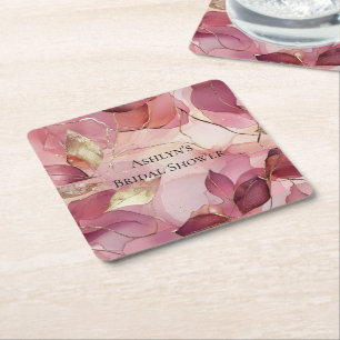 Roze Gouden Bladeren Bruidsdouche Kartonnen Onderzetters