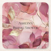 Roze Gouden Bladeren Bruidsdouche Kartonnen Onderzetters (Voorkant)