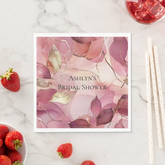 Roze Gouden Bladeren Bruidsdouche Servet (Insitu)