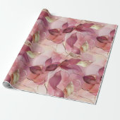 Roze Gouden Bladeren Bruidsfeest Cadeaupapier (Uitgerold)