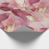 Roze Gouden Bladeren Bruidsfeest Cadeaupapier (Hoek)