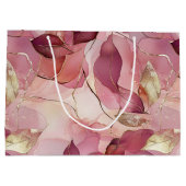 Roze Gouden Bladeren Bruidsfeest Groot Cadeauzakje (Achterkant)