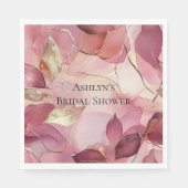 Roze Gouden Bladeren Bruidsfeest Servet (Voorkant)