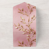 Roze gouden bladeren bruiloft all in one uitnodiging (Buitenkant)