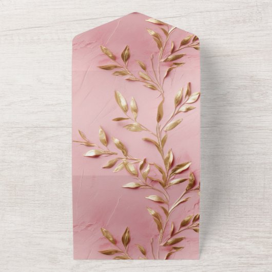 Roze gouden bladeren bruiloft all in one uitnodiging (Buitenkant)