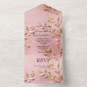 Roze gouden bladeren bruiloft all in one uitnodiging (Binnen)