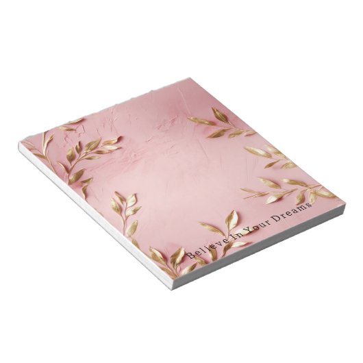 Roze gouden bladeren notitieblok (Schuin)