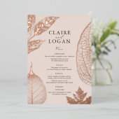 Roze Gouden Bladeren Roze Beige Trouw Menu Kaart (Staand Voorkant)