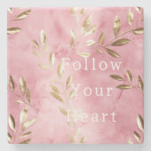 Roze gouden bladeren stenen onderzetter (Voorkant)