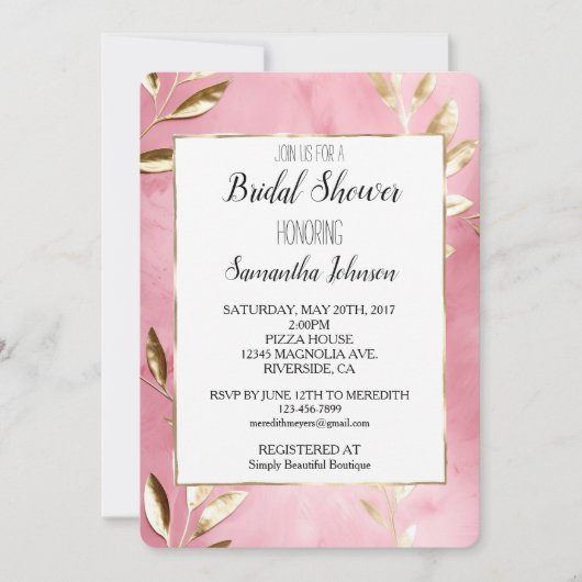 Roze gouden bladeren Vrijgezellenfeest Kaart (Voorkant)