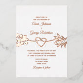 Roze Gouden Bladerhuwelijk Folie Uitnodiging (Voorkant)