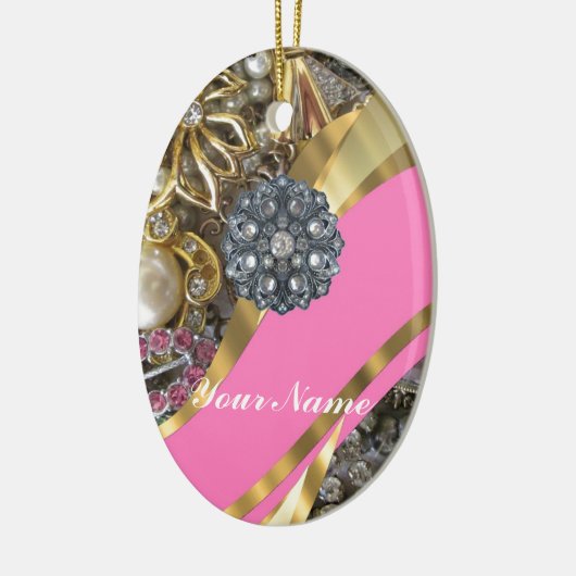 Roze & gouden bling keramisch ornament (Links)