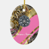 Roze & gouden bling keramisch ornament (Voorkant)