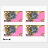 Roze & gouden bling rechthoekige sticker (Vel)