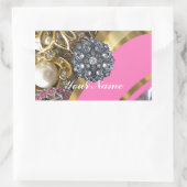 Roze & gouden bling rechthoekige sticker (Tas)