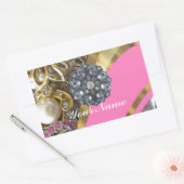 Roze & gouden bling rechthoekige sticker (Envelop)