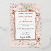 Roze Gouden Bloem Boho Bruiloft Folie Uitnodiging (Voorkant)