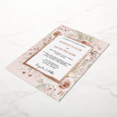 Roze Gouden Bloem Boho Bruiloft Folie Uitnodiging (Gedraaid)