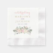 Roze Gouden Bloem Boho Bruiloft Monogram Servet (Voorkant)