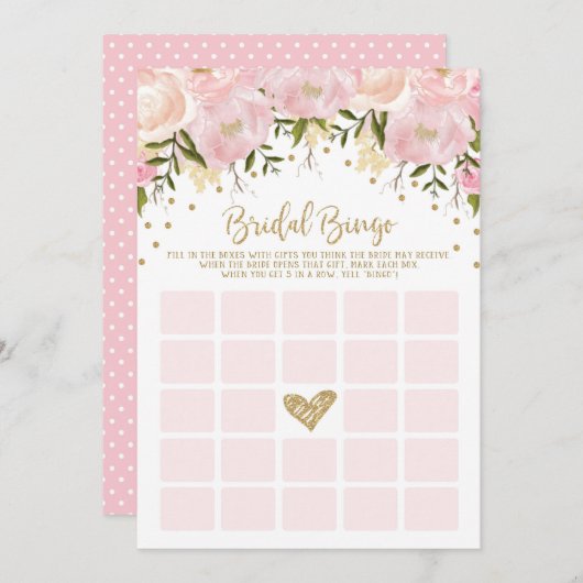 Roze Gouden Bloem Bruidsdouche Bingo Spel (Voorkant / Achterkant)