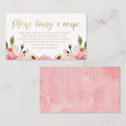 Roze Gouden Bloem Bruidsfeest Receptkaart Verzoek Visitekaartje (Voorkant / Achterkant)