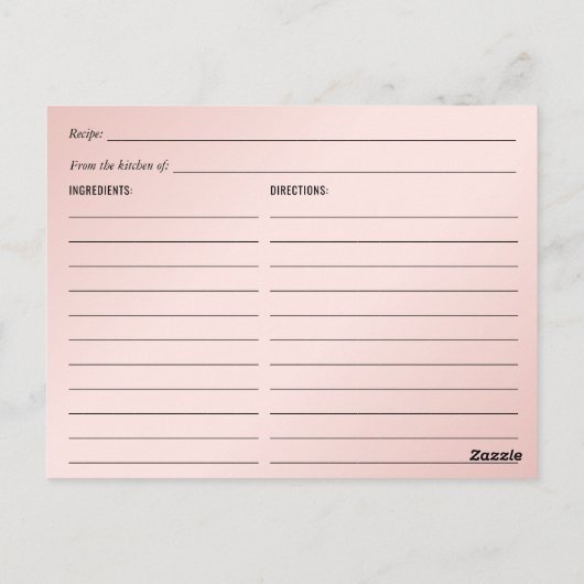 Roze Gouden Bloem Bruidsrecept Kaart (Achterkant)