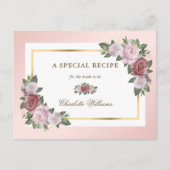 Roze Gouden Bloem Bruidsrecept Kaart (Voorkant)