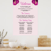 Roze/Gouden Bloem Bruiloft Ceremonie Programma Bor Poster (Keuken)